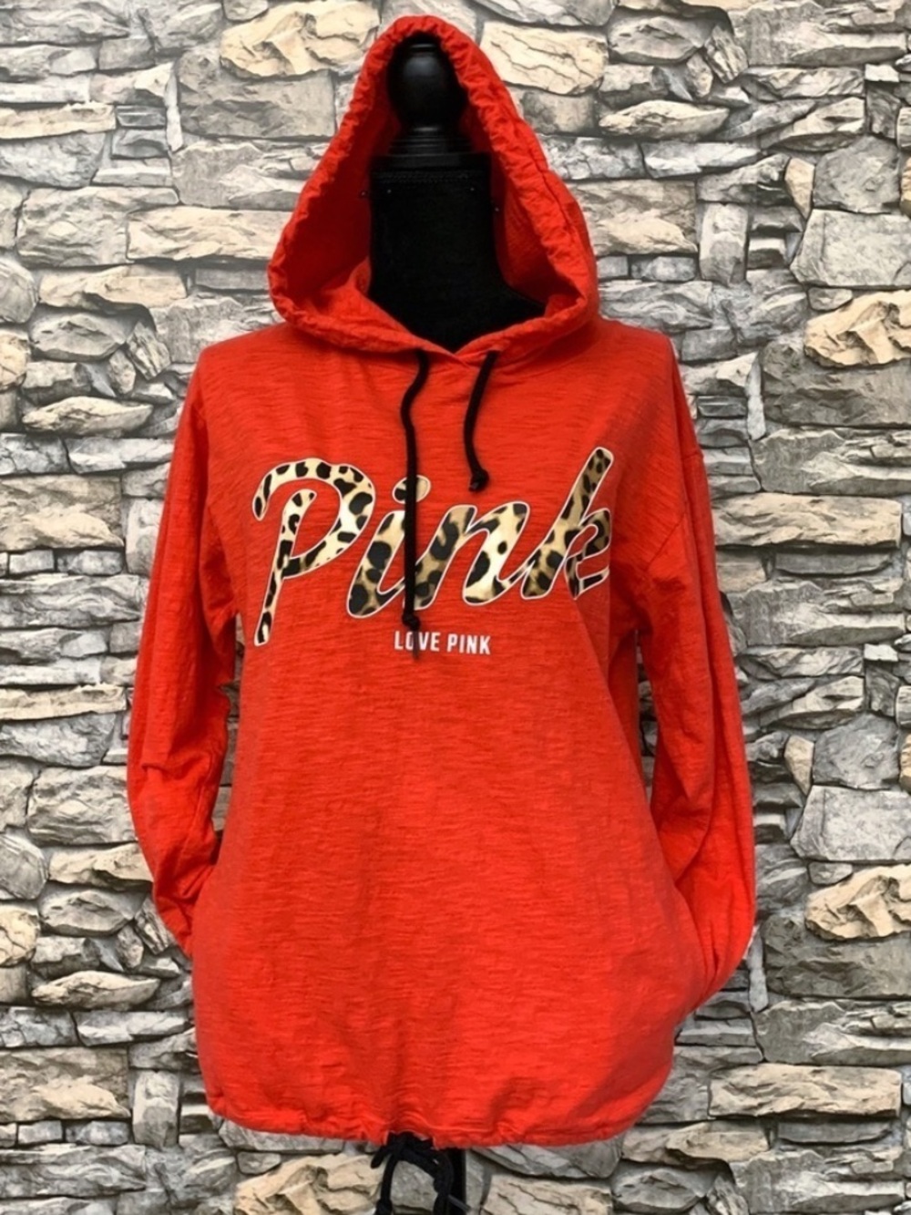#31 PINK Victoria’s Secret Red Cheetah Hoodie Drawstring Lightweight Top Shirt